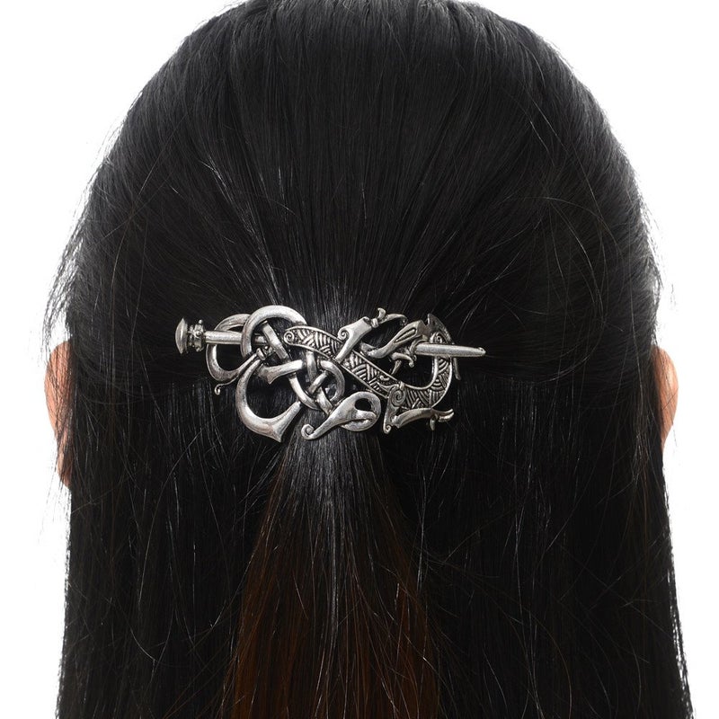 LQQQL Viking Celtics Hair Accessories Hairclip-Celtic Knots Viking Hair Clip Men Vintage Antique Silver Stick Slide Hairpins Viking Jewelry Dragon Hair Decor Accessories - Image 5